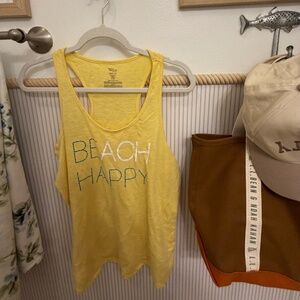 ☀️ “Beach Happy” Yellow Tank – Size L (12–14)